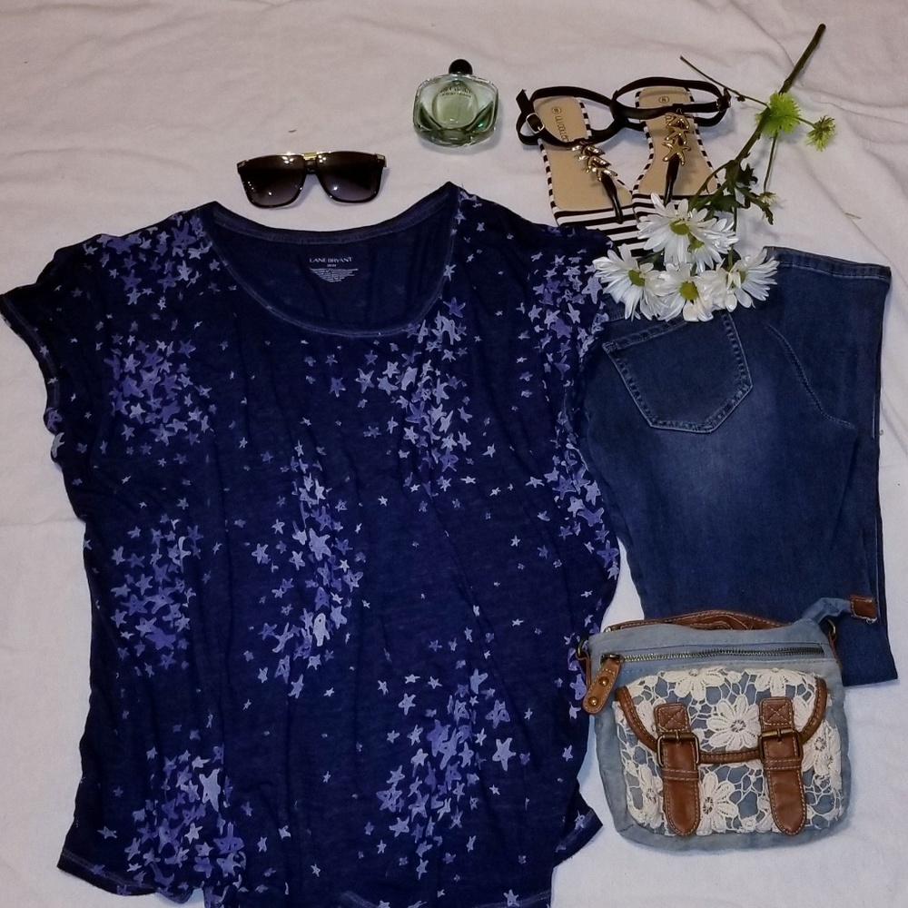 Lane Bryant Navy Blue Top Short Sleeve 22-24 Plus